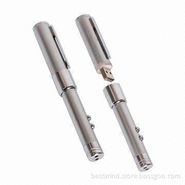 Laser LED pen drive with both LED and laser pointer, engraved/printed logo